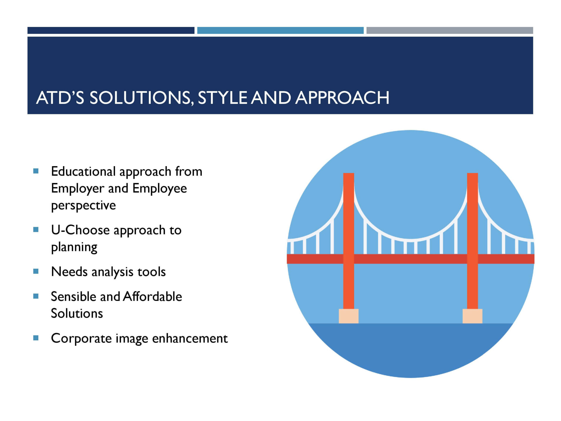 A bridge with the words " business 's solutions, style and approach ".