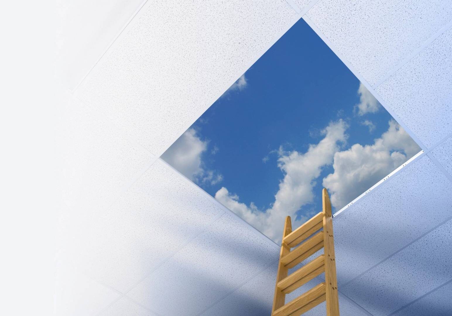 A ladder going up to the sky with clouds